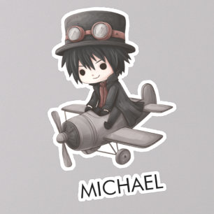 Gothic Boy Pilot flies Aeroplane Personalised Anim