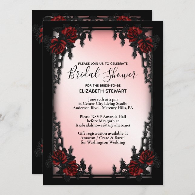 Gothic  Bridal Shower Invitation Register Info (Front/Back)