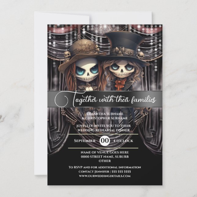 Gothic bride groom skeleton couple zombie ghoulish invitation (Front)