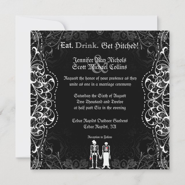 Gothic Bride & Groom Skeleton Wedding Invitations (Front)