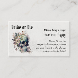 Gothic Bride or Die Skull Bridal Shower Recipe Enclosure Card