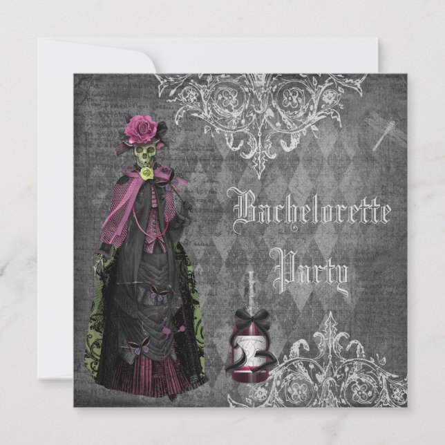 Gothic Bride Skeleton Shabby Chic Bachelorette Invitation (Front)