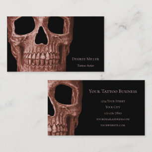 Gothic Brown Skull Tattoo Shop Business Card