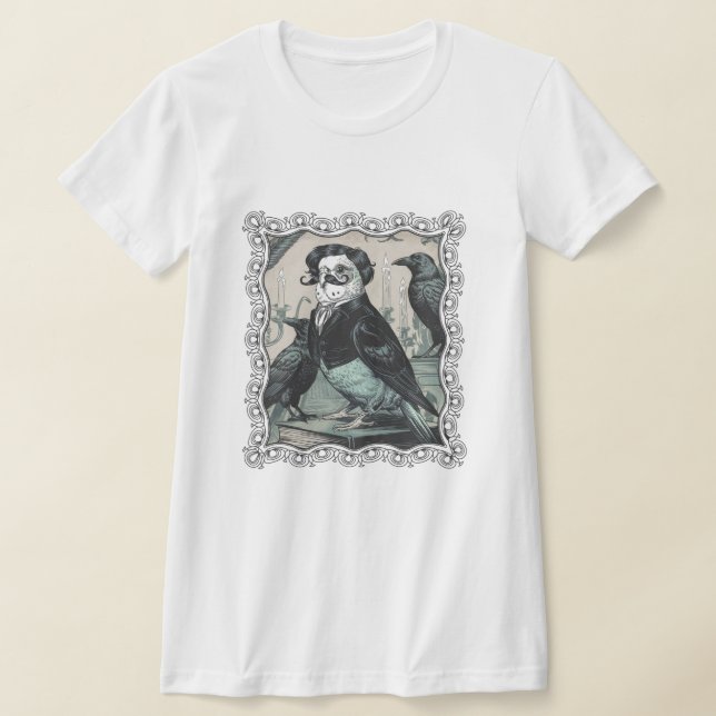 Gothic Budgie Edgar Allan Poe Inspired Parakeet T-Shirt (Laydown)