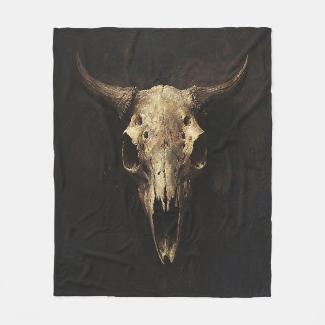 Gothic Bull Skull Decoupage Fleece Blanket (Front)