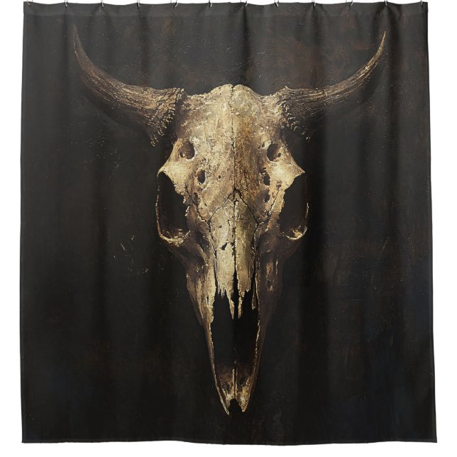 Gothic Bull Skull Decoupage Shower Curtain (Front)