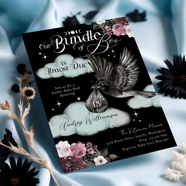 Gothic Bundle of Boo Raven Delivery Baby Shower Invitation (Gothic Bundle of Boo Raven Delivery Baby Shower Invitation (Front))