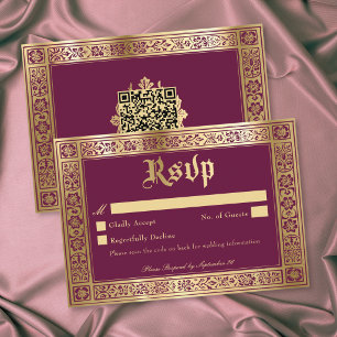 Gothic Burgundy Gold Mediaeval Until Death Wedding RSVP Card