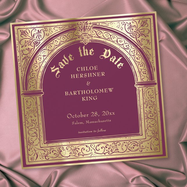 Gothic Burgundy Gold Mediaeval Wedding Save The Date (Gothic Burgundy Gold Medieval Wedding Save The Date)