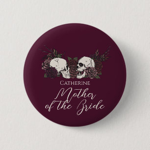Gothic Burgundy Skull & Rose Wedding Party 6 Cm Round Badge