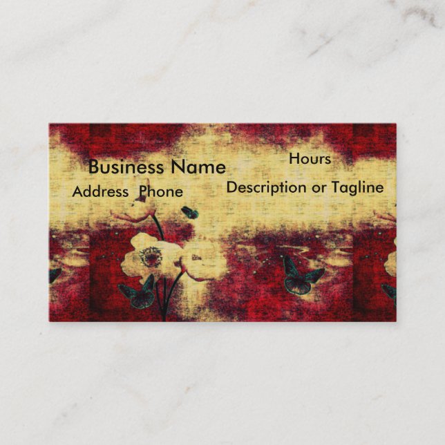Gothic Business Card Aged Look Blood Red Butterfly (Front)