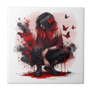 Gothic butterflies & Lady fantasy Tile
