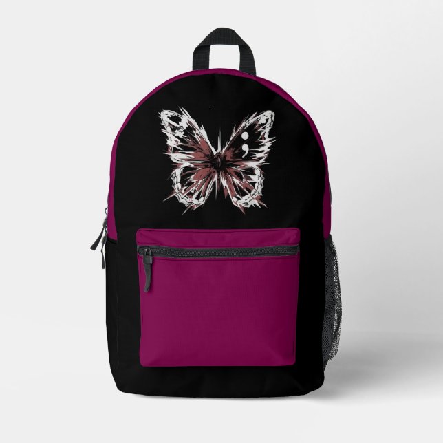 Gothic Butterfly Black and Magenta Backpack (Front)