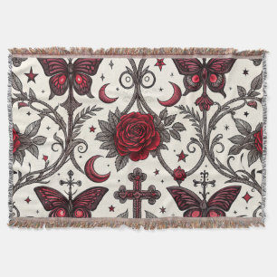 Gothic Butterfly Floral Pattern (1) Throw Blanket