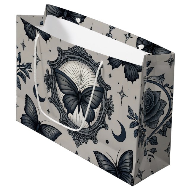 Gothic Butterfly Floral Pattern (2) Large Gift Bag (Front Angled)