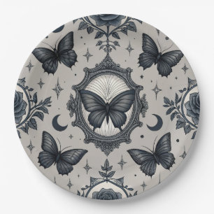 Gothic Butterfly Floral Pattern (2) Paper Plate