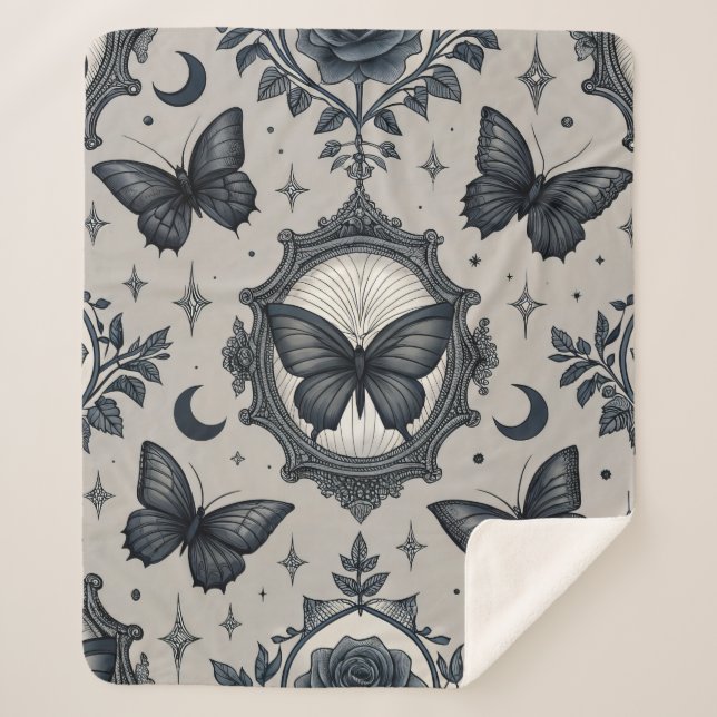 Gothic Butterfly Floral Pattern (2) Sherpa Blanket (Front)