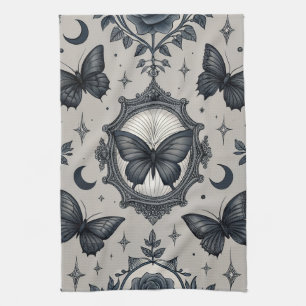 Gothic Butterfly Floral Pattern (2) Tea Towel