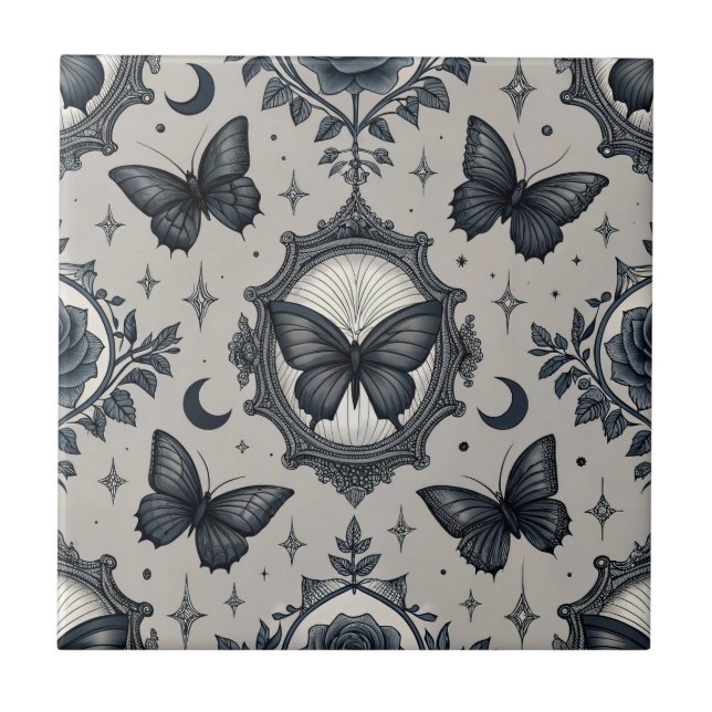 Gothic Butterfly Floral Pattern (2) Tile (Front)