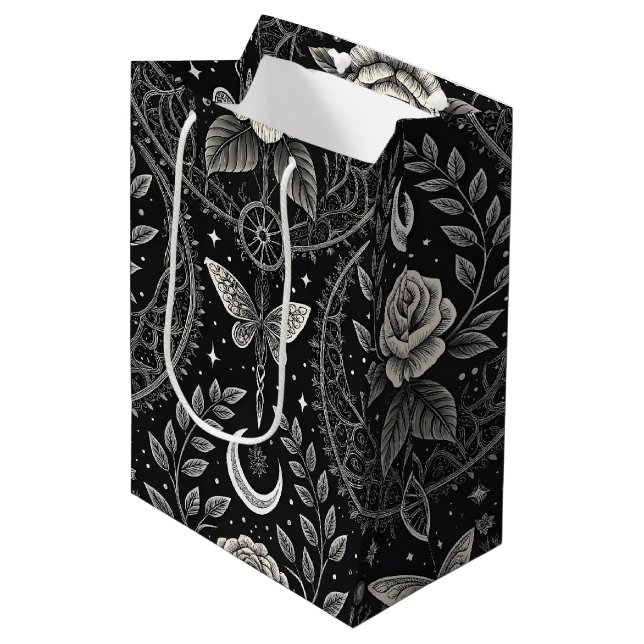 Gothic Butterfly Floral Pattern (3) Medium Gift Bag (Front Angled)