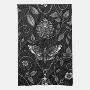 Gothic Butterfly Floral Pattern (3) Tea Towel