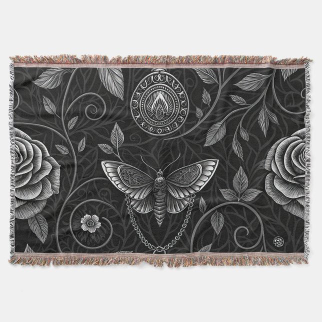 Gothic Butterfly Floral Pattern (3) Throw Blanket (Front)