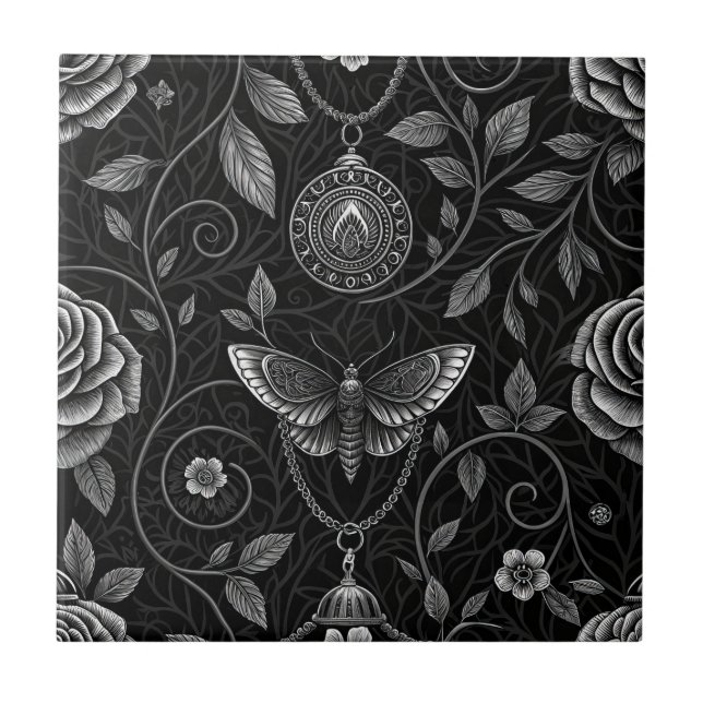 Gothic Butterfly Floral Pattern (3) Tile (Front)