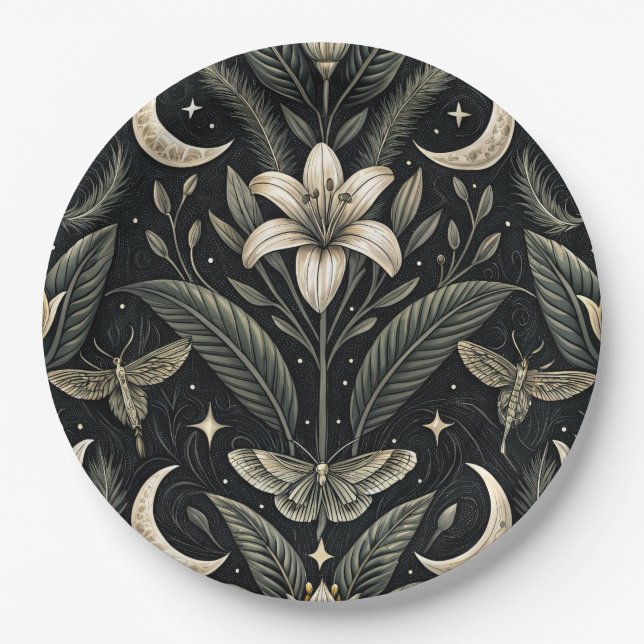 Gothic Butterfly Floral Pattern (5) Paper Plate (Front)