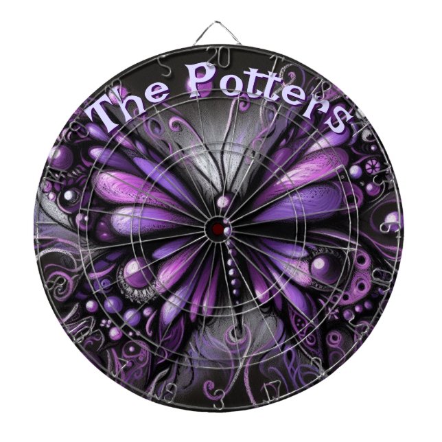 Gothic Butterfly Purple Black Personalised Dartboard (Front)