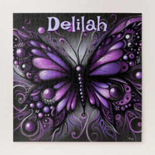 Gothic Butterfly Purple Black Personalised Jigsaw Puzzle