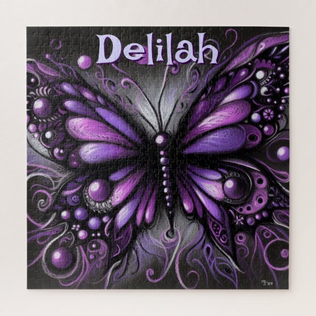 Gothic Butterfly Purple Black Personalised Jigsaw Puzzle (Vertical)