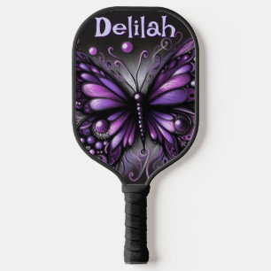 Gothic Butterfly Purple Black Personalised Pickleball Paddle