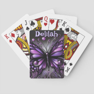 Gothic Butterfly Purple Black Personalised Playing Cards