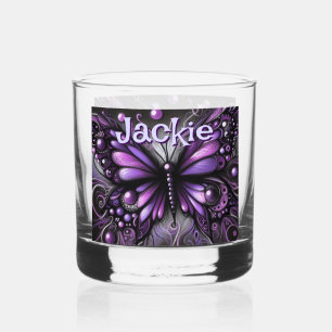 Gothic Butterfly Purple Black Personalised Whiskey Glass