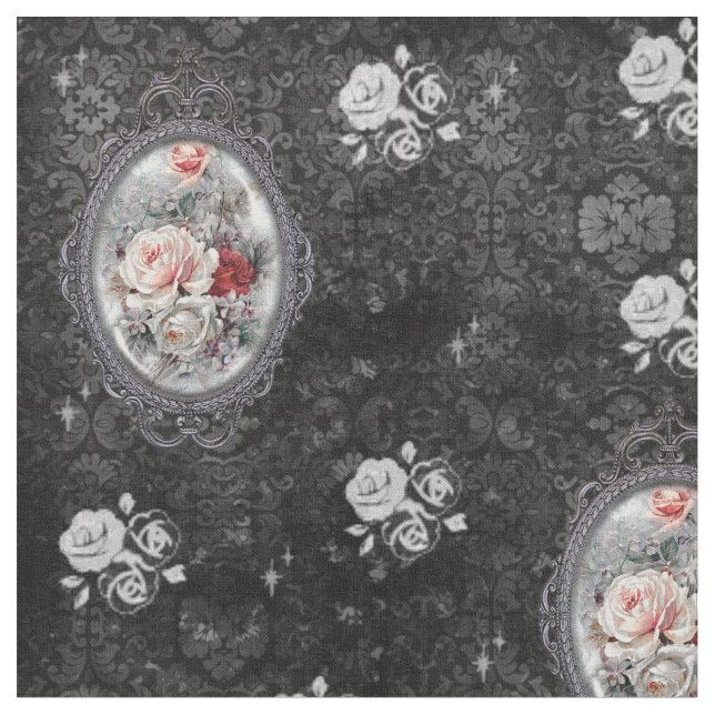 Gothic Cameo Rose Victorian Style Fabric (Close Up)