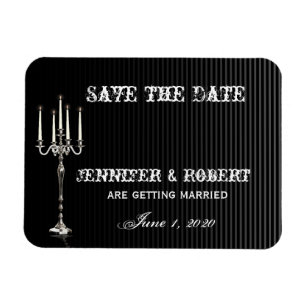 Gothic Candelabra on Black Silver Save the Date Magnet