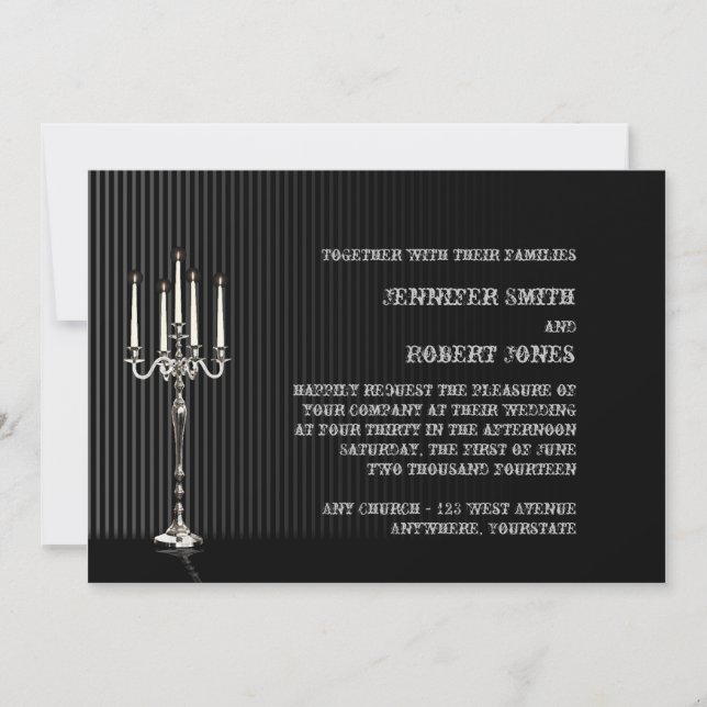 Gothic Candelabra Stripe Wedding Invitation (Front)