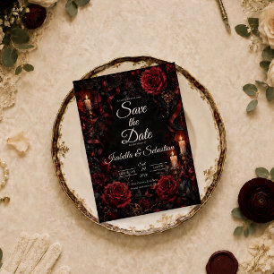 Gothic Candlelit Rose Wedding Save The Date