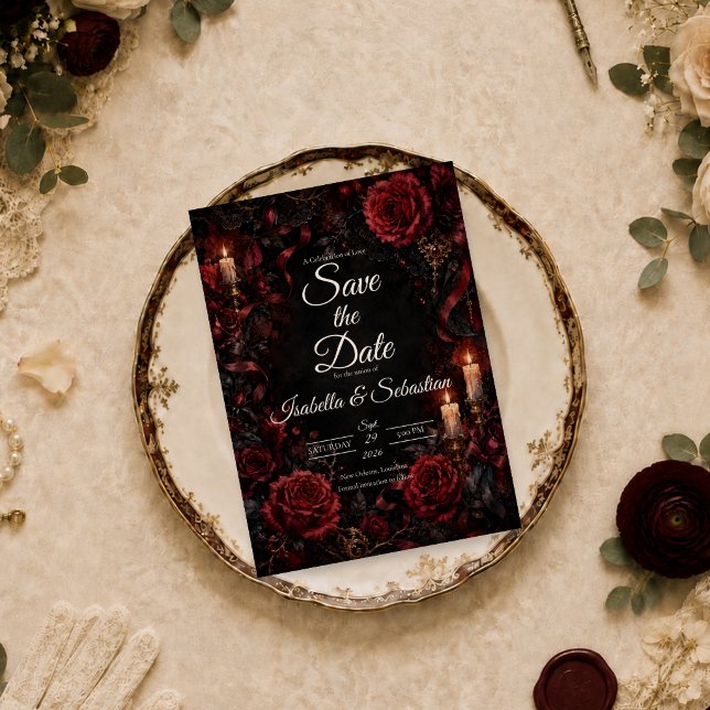 Gothic Candlelit Rose Wedding Save The Date (Creator Uploaded)
