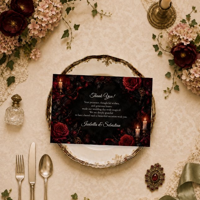 Gothic Candlelit Rose Wedding Thank You Card (Creator Uploaded)