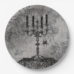 Gothic Candlestick with Spider, Halloween Paper Plate