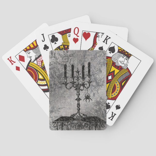 Gothic Candlestick with Spider, Halloween Playing Cards (Back)
