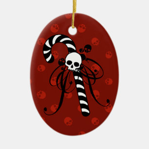 Gothic Candy Cane Ceramic Tree Decoration