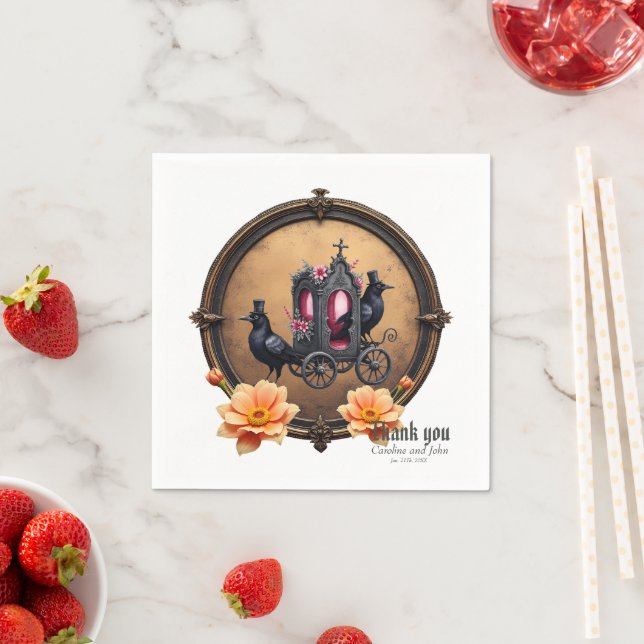 Gothic Carriage with Ravens and Roses. Napkin (Insitu)