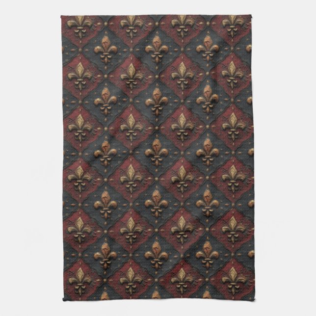 Gothic Carved Woodwork Pattern (2) Tea Towel (Vertical)