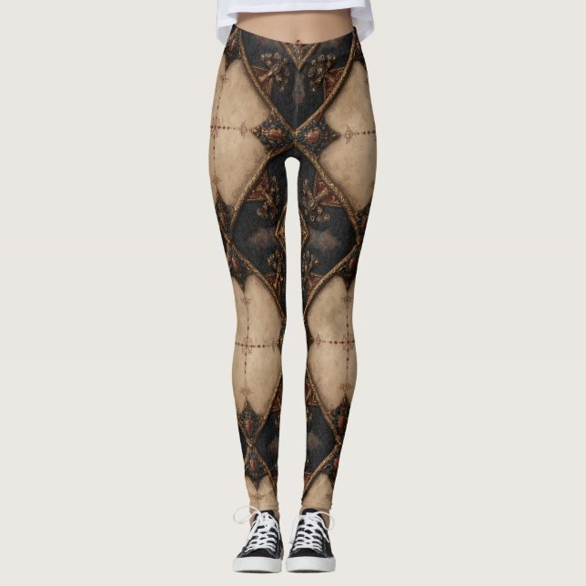Gothic Carved Woodwork Pattern (4) Leggings (Front)