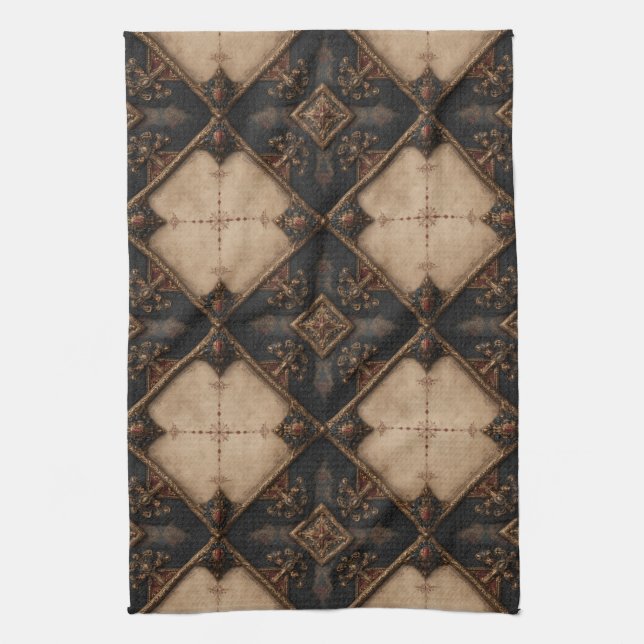 Gothic Carved Woodwork Pattern (4) Tea Towel (Vertical)