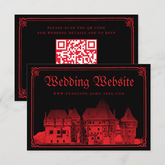 Gothic Castle Border Black Red Wedding Website Enclosure Card (Front/Back)