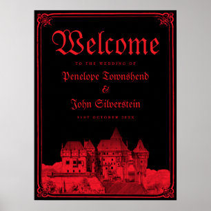 Gothic Castle Border Black Red Wedding Welcome Poster