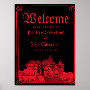 Gothic Castle Border Black Red Wedding Welcome Poster